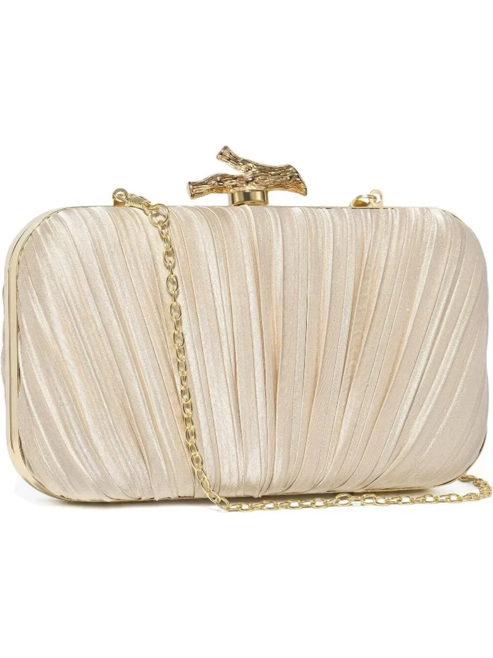 Women's Champagne Gold Pu Leather Clutch Purse Formal Chain Evening Wedding Bag